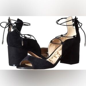 Sam Edelman Serene black suede lace up block heel sandals size 9